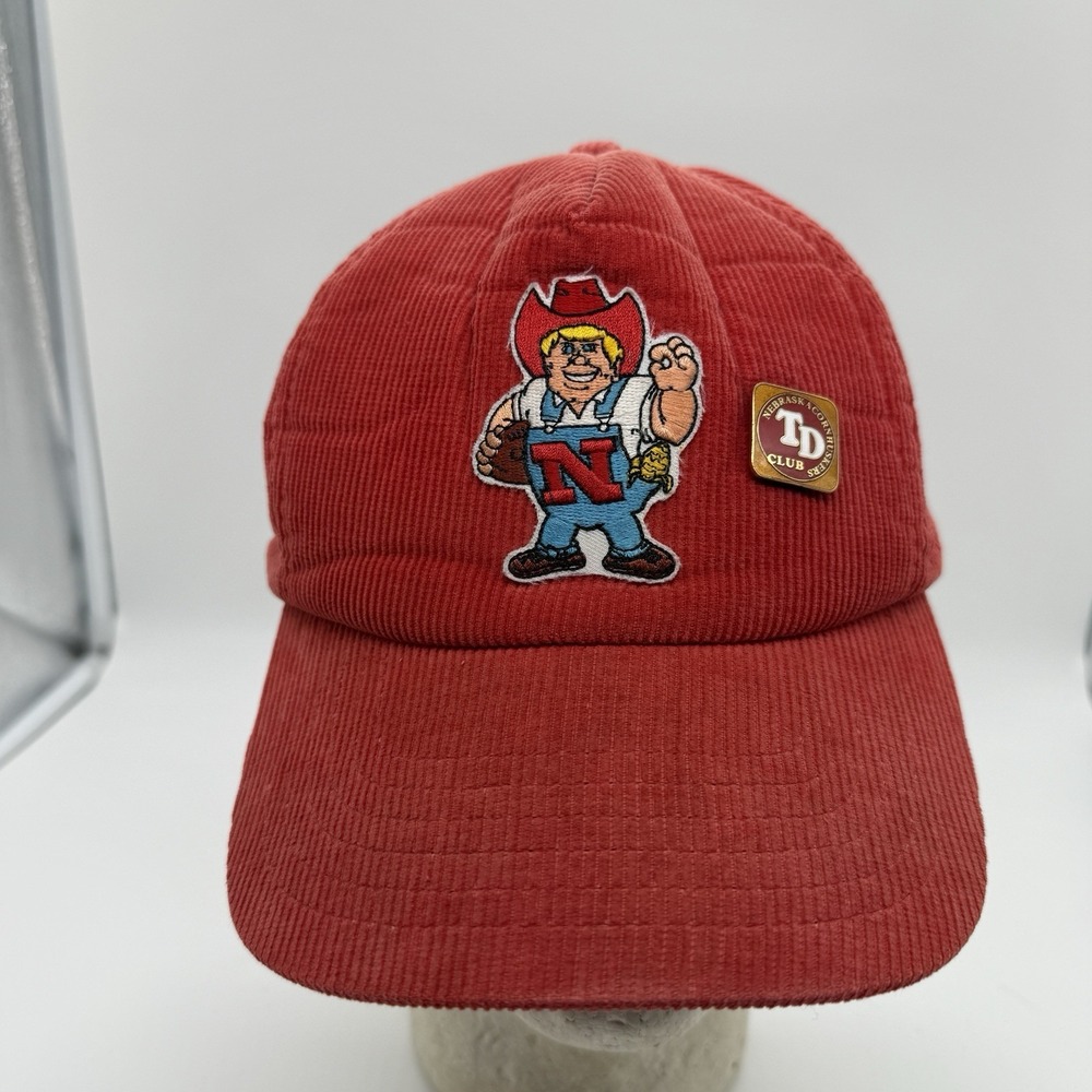Vintage Nebraska Cornhuskers Corduroy Strapback Hat Red Herbie Husker TD Club